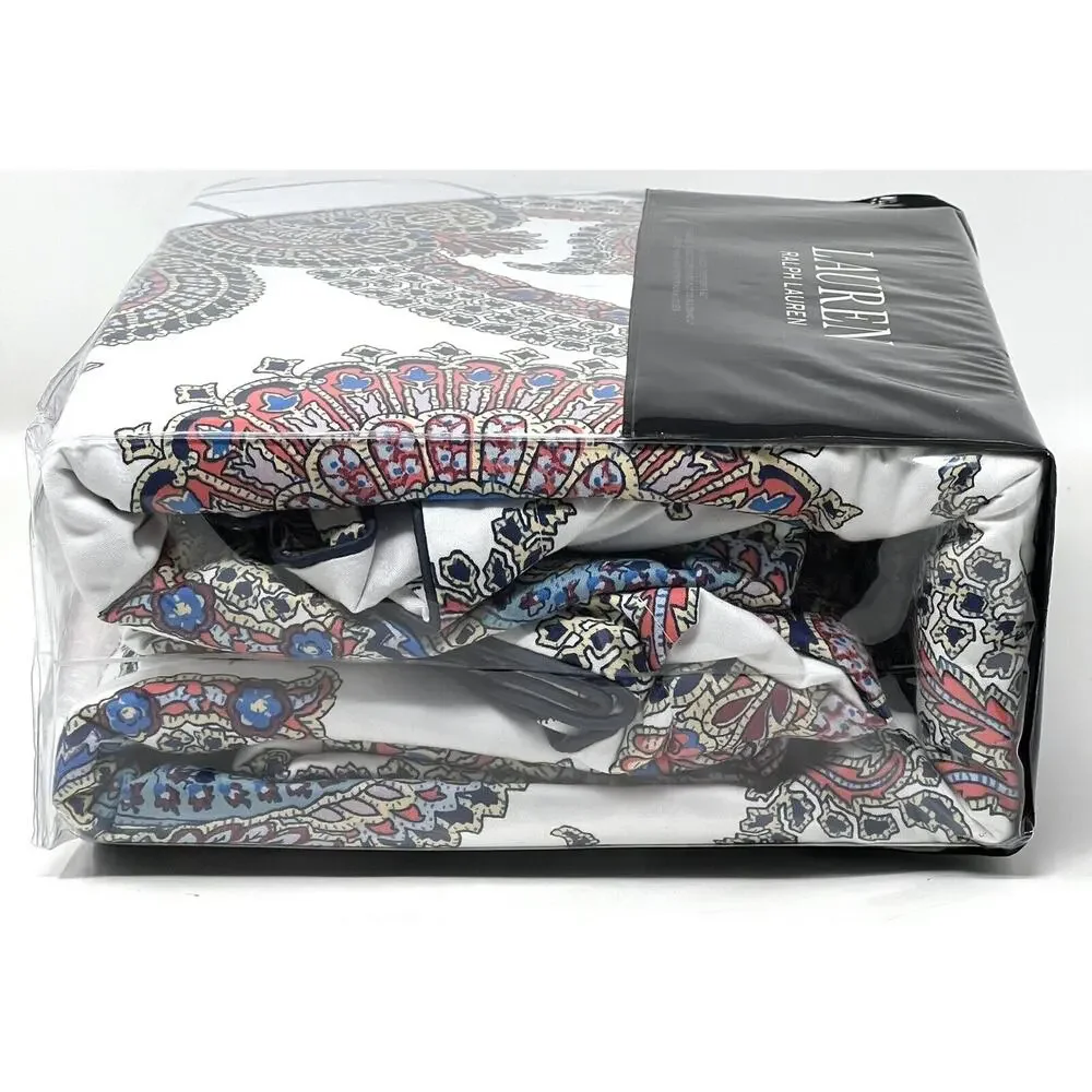 Ralph Lauren Carter Paisley Full Queen Duvet Cover Set Navy Sateen Reversible